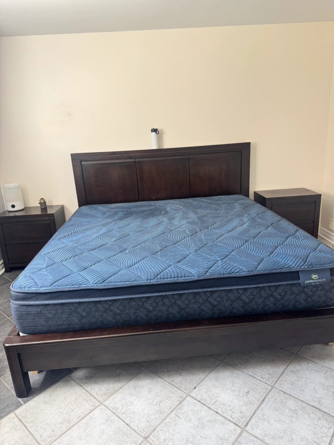 Serta  King Mattress and bed 2 side table and chest