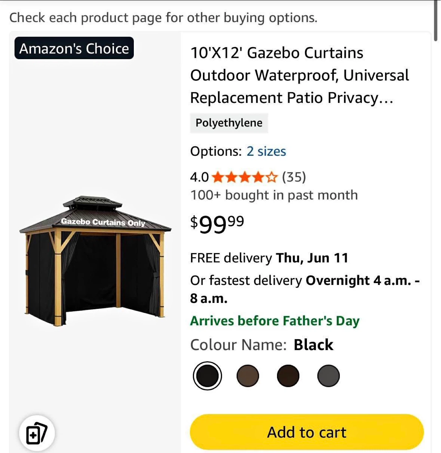 Gazebo Curtains Black 10'x12'