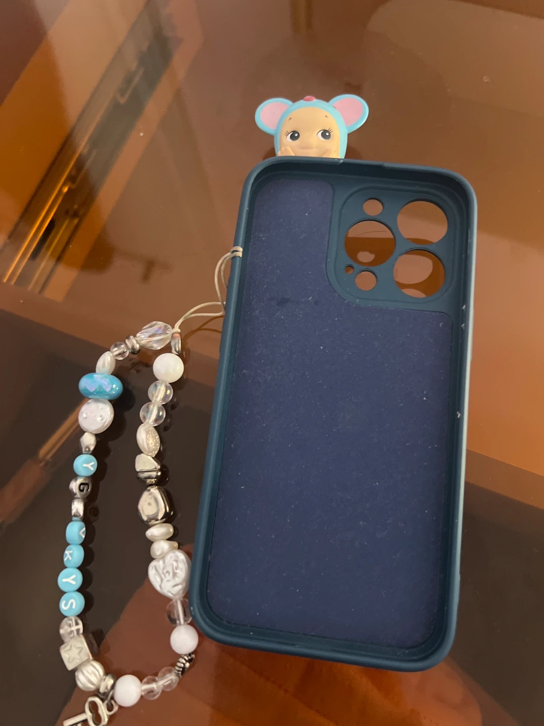 Navy Blue Phone Case with Charm Strap and Blue Sonny Angel