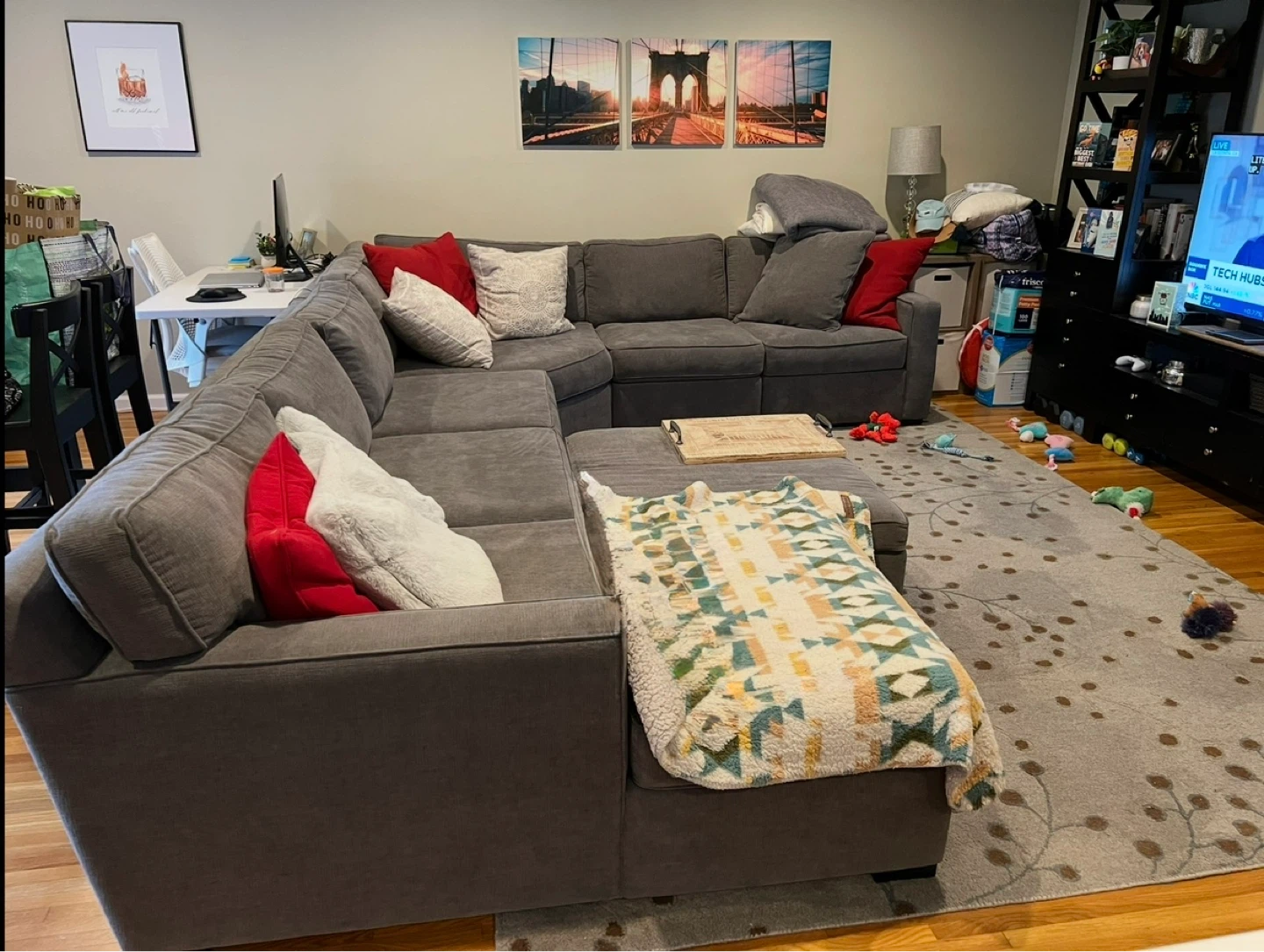 Gray Radley Sectional Sofa with Chaise + Ottoman