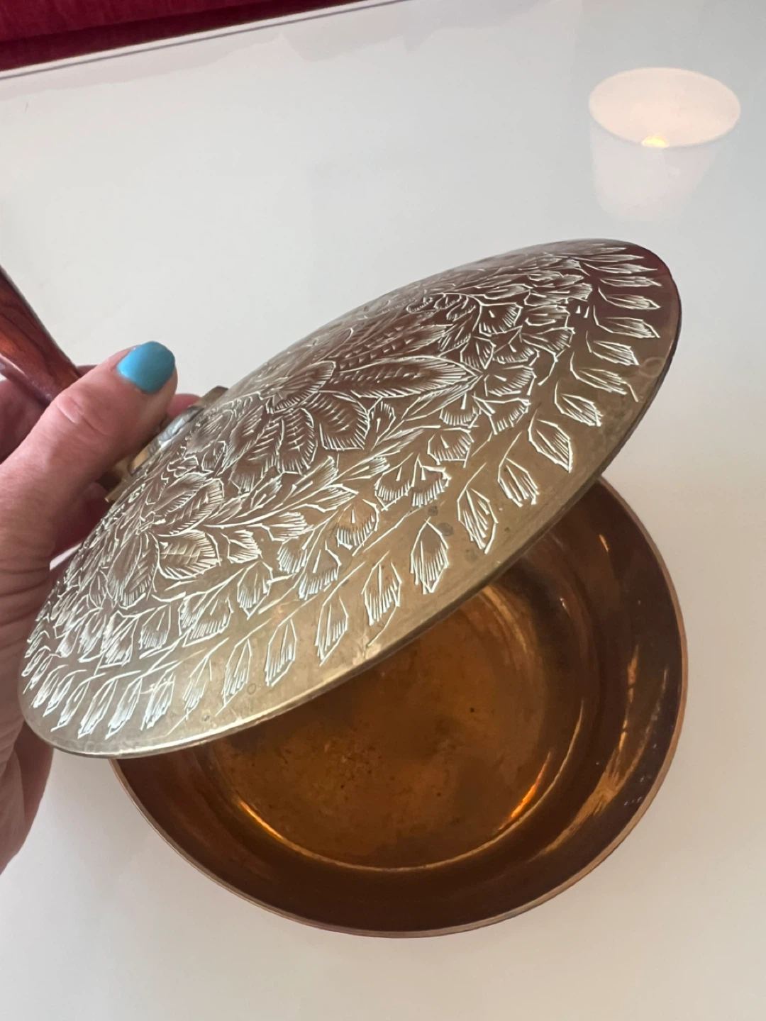 Vintage Brass Silent Butler Crumb Catcher Warming Pan - photo 5