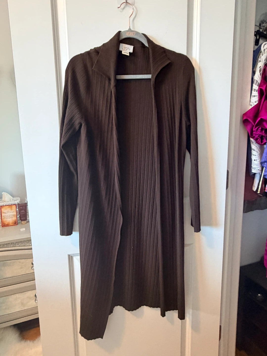 Ann Taylor LOFT Brown Ribbed Cardigan