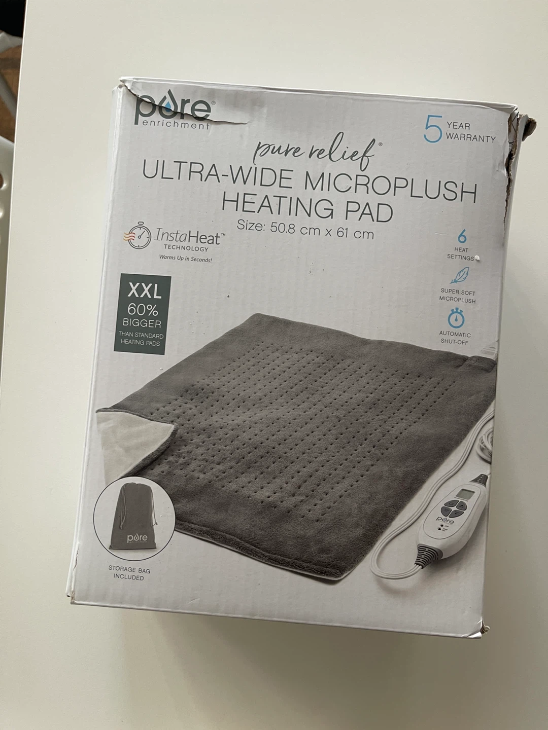 Heating Pad XXL Size & 6 Heat Settings - Grey