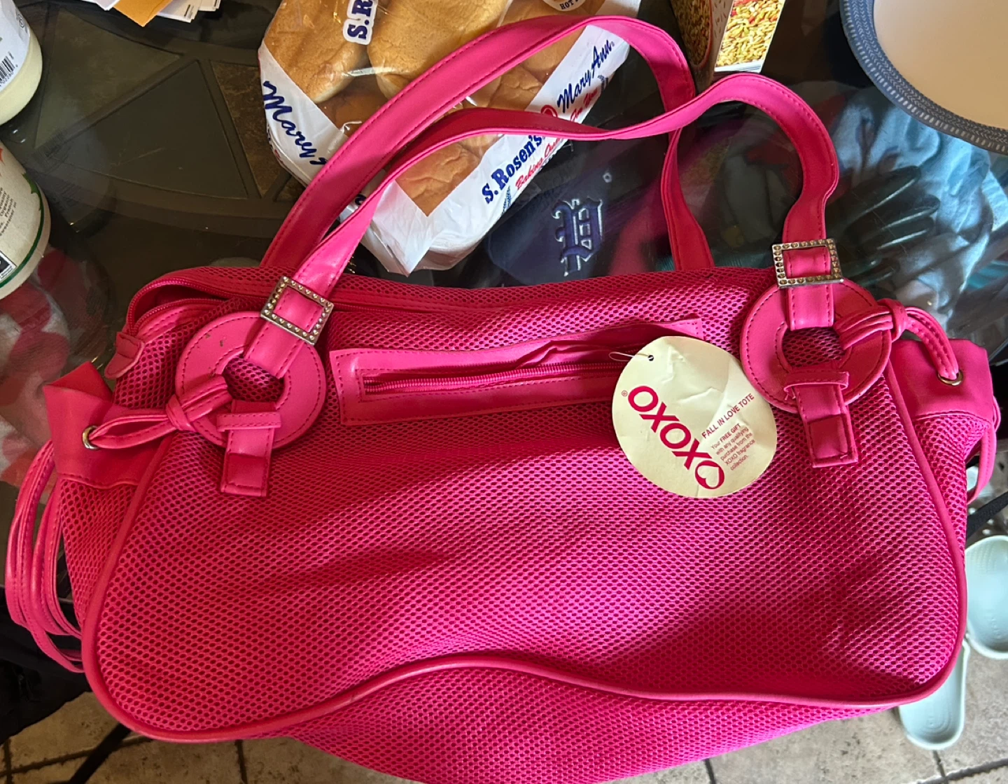 XOXO Pink Mesh Fall In Love Tote Handbag