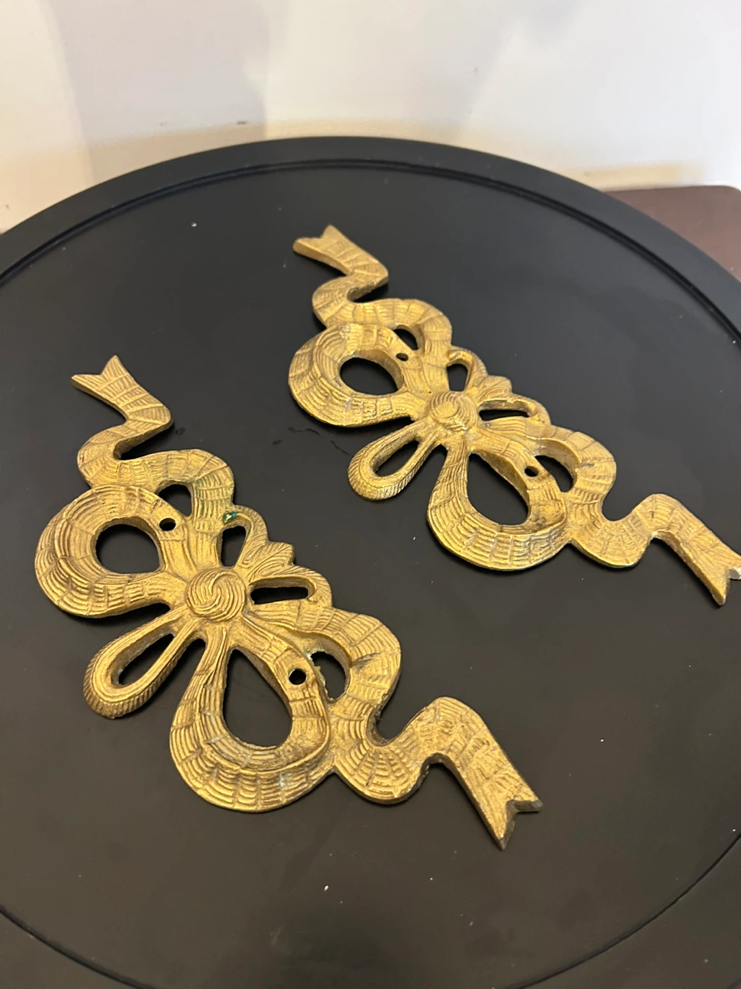 Vintage Hollywood Regency Solid Brass  Wall Appliques – Pair - photo 4