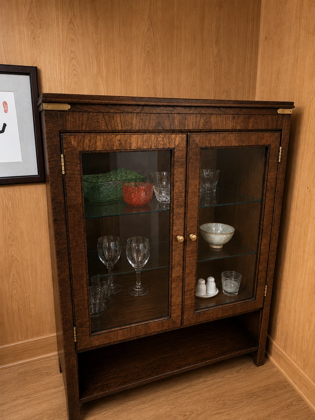 Solid Wood Display Cabinet with Glass Doors