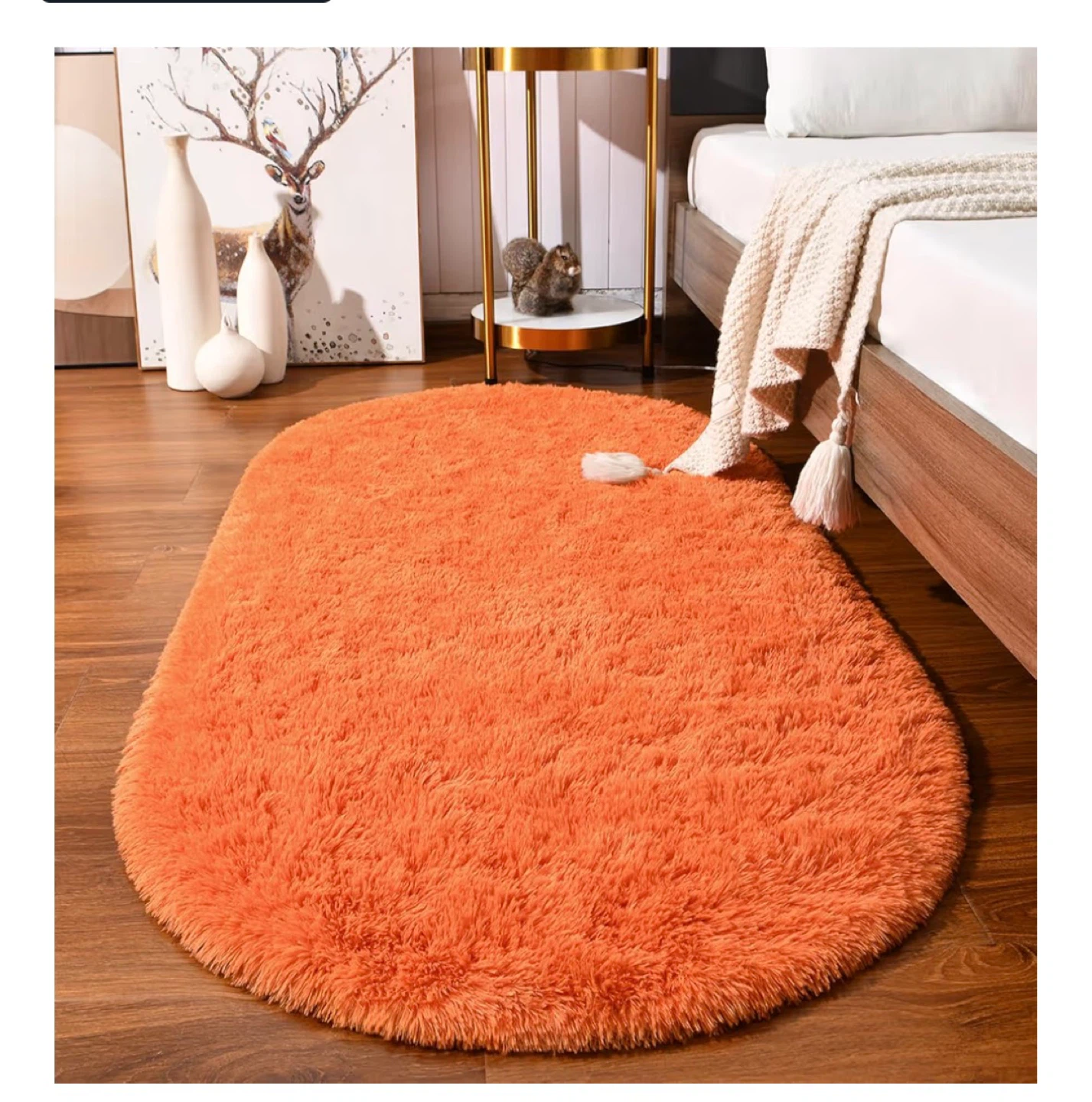 Orange Oval Shag Rug