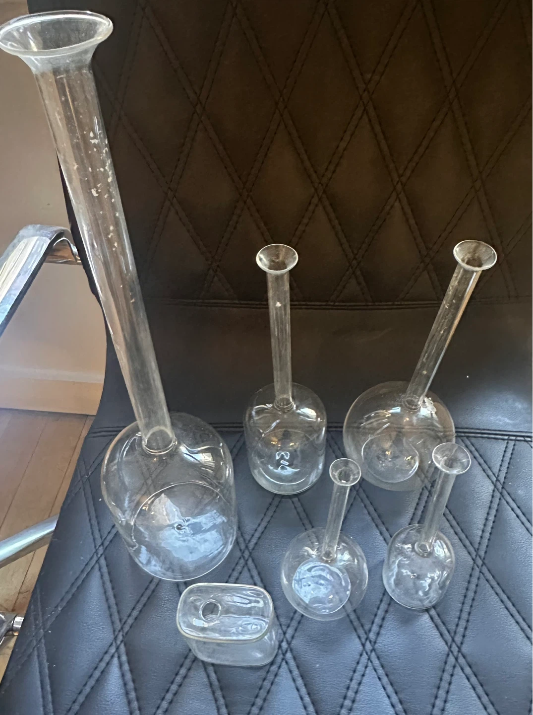 Clear glass lab vases set