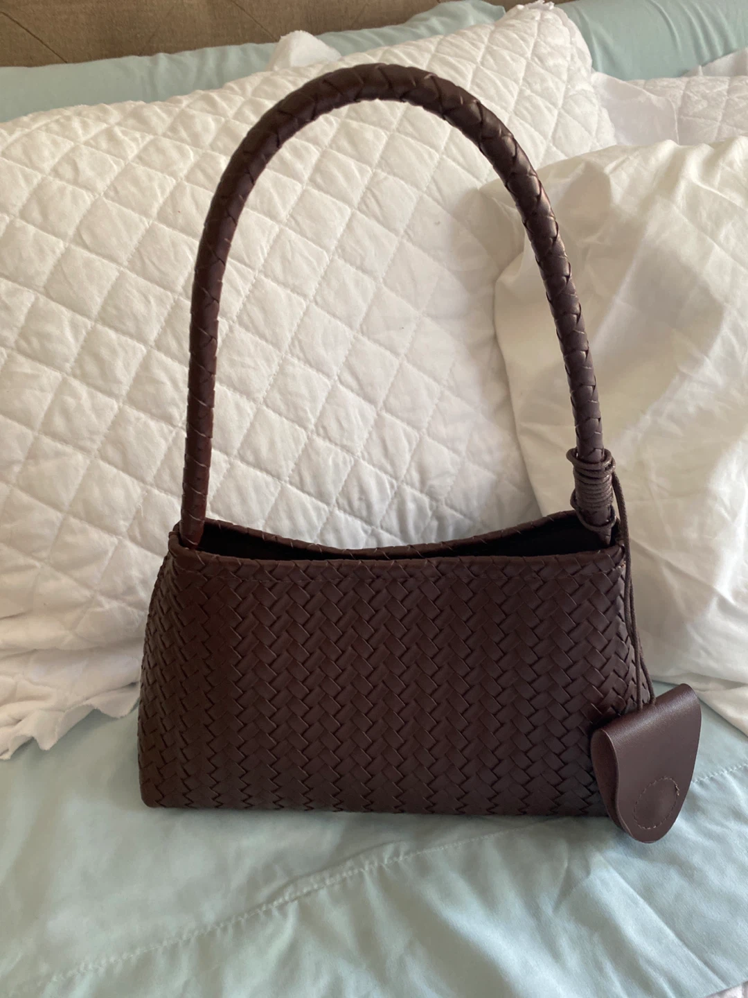 Brown Woven Shoulder Bag with Matching Pouch