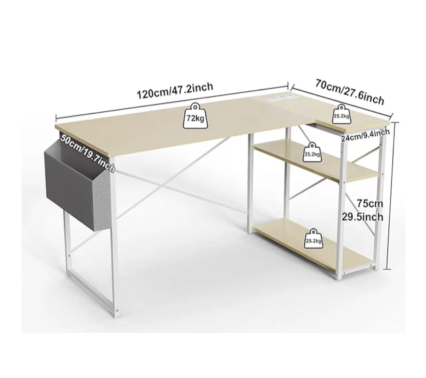 L-Shaped Corner Desk with Storage Bag - photo 5