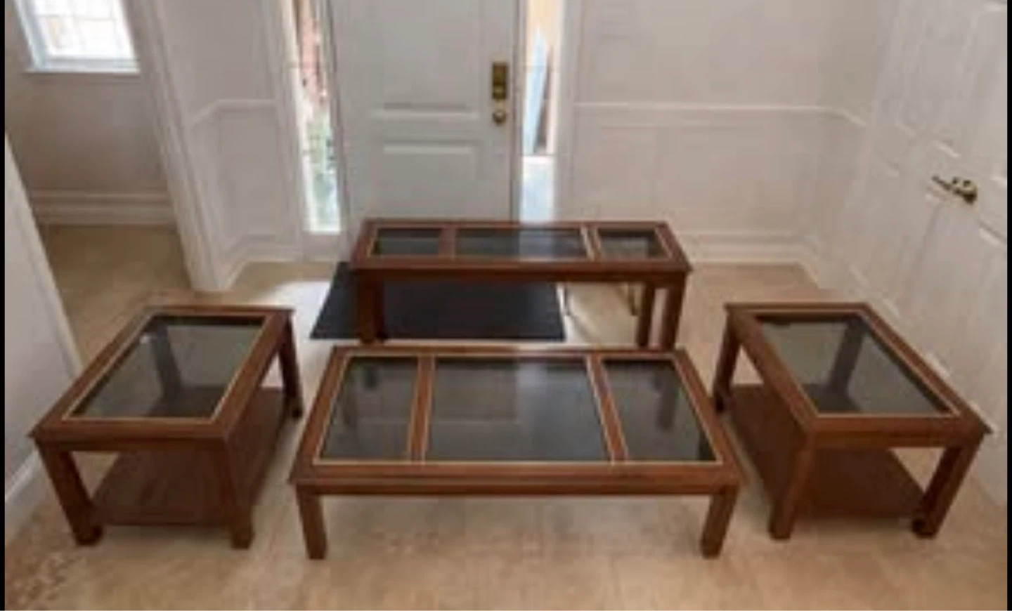 Set of 4 Wooden Coffee and End Tables with Glass Tops - photo 2