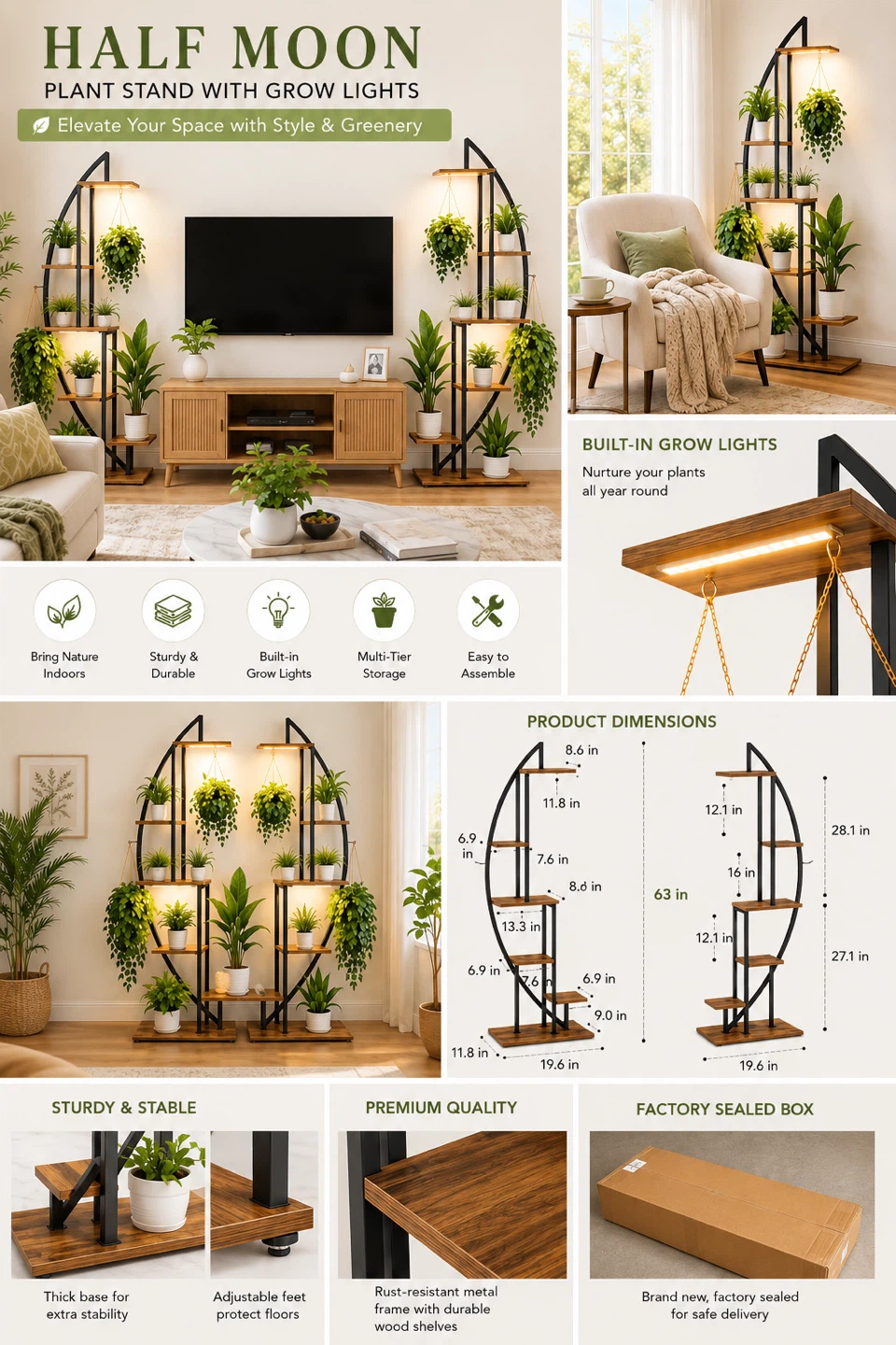 Half Moon Plant Stand with Grow Lights - photo 5