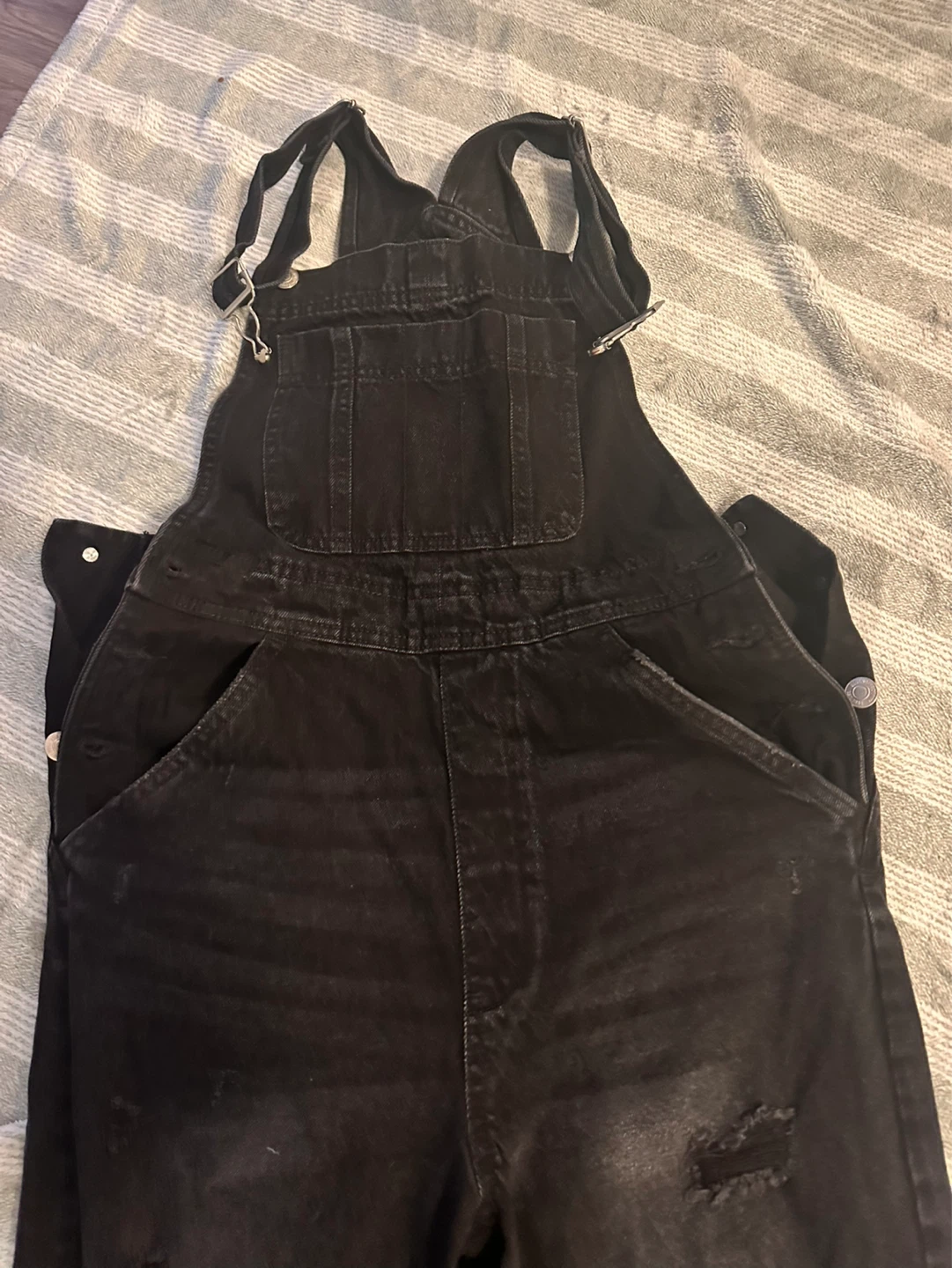 Black Distressed Denim Overalls