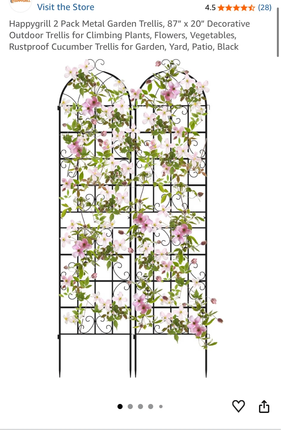 Happygrill 2 Pack Metal Garden Trellis - 87" x 20"