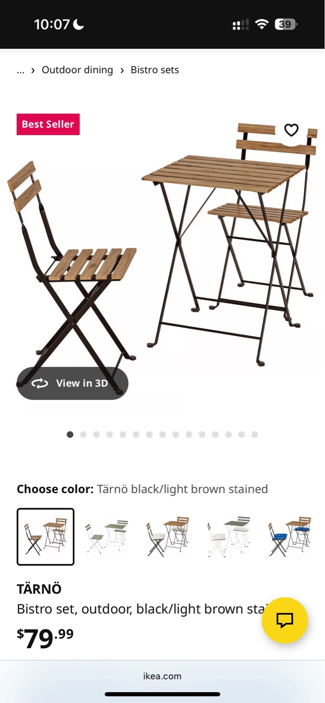 IKEA TÄRNÖ Bistro Set Outdoor Dining Table Chairs