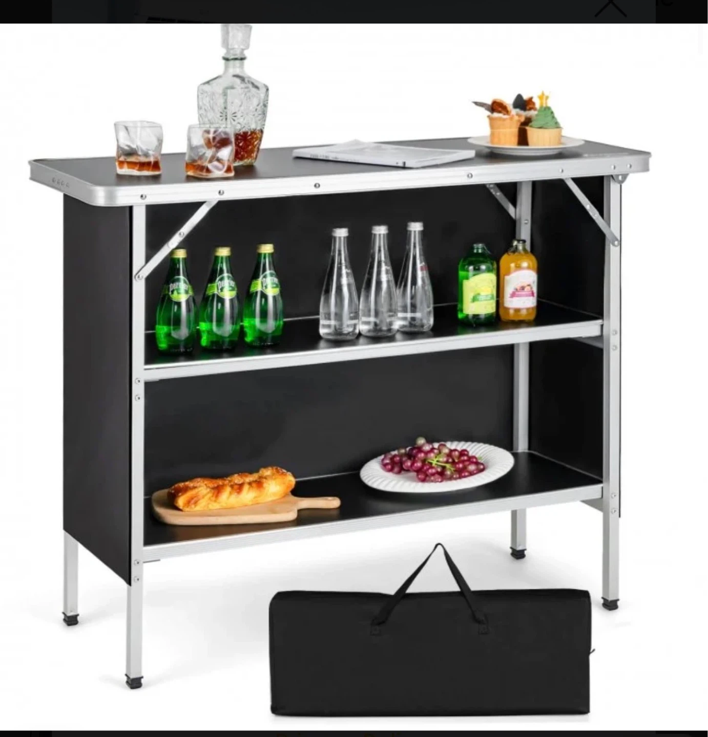 Portable Folding Bar Table with Shelves