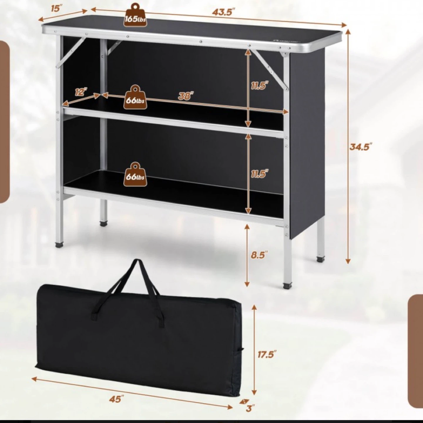 Portable Folding Bar Table with Shelves - photo 2