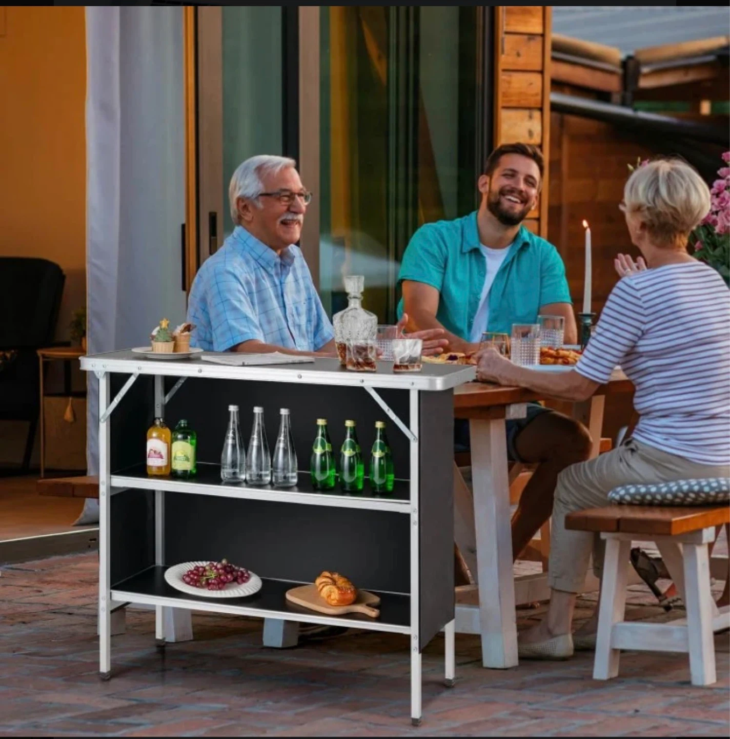 Portable Folding Bar Table with Shelves - photo 4