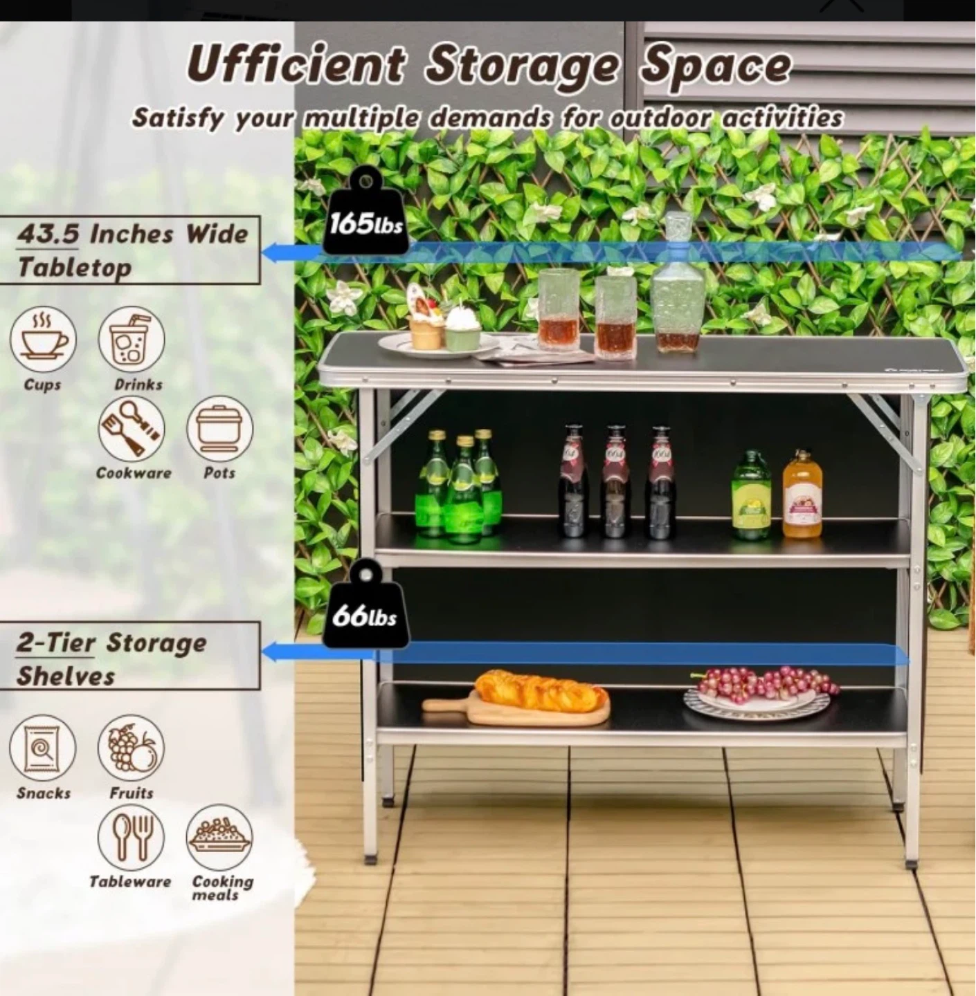 Portable Folding Bar Table with Shelves - photo 5