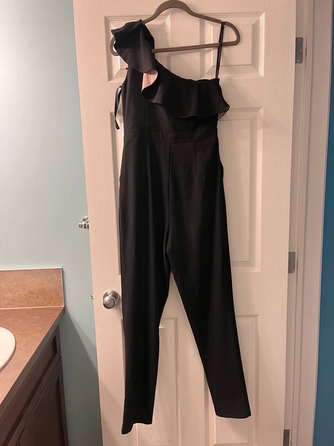 Little Mistress Black One Shoulder Ruffle Jumpsuit US 6