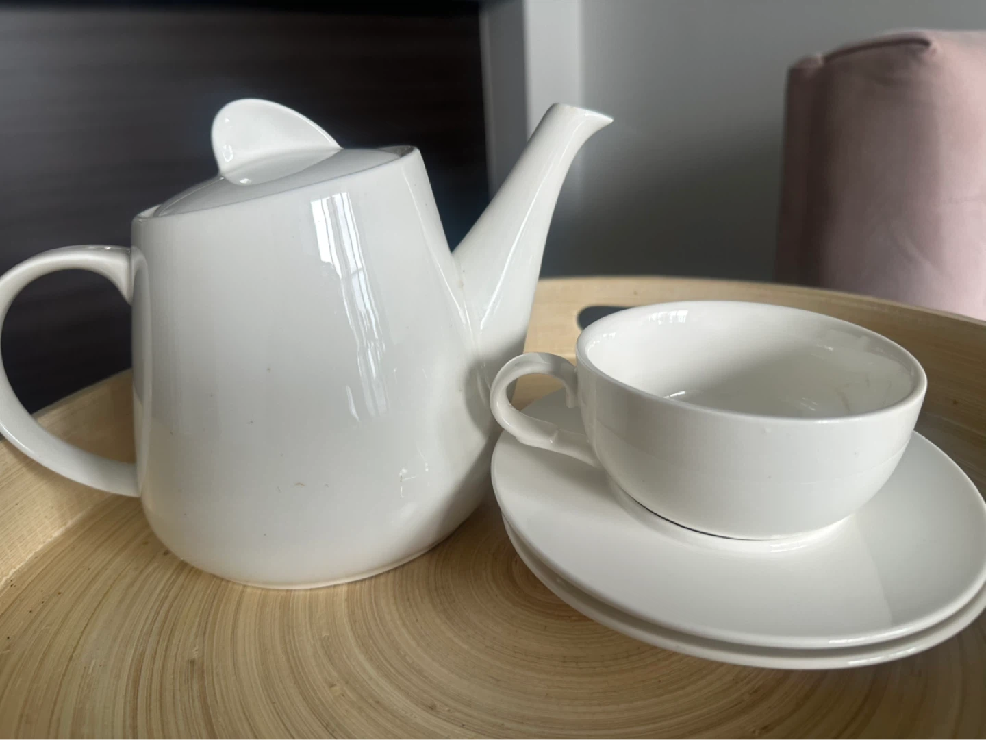 White Teapot and Cup with Saucer Set