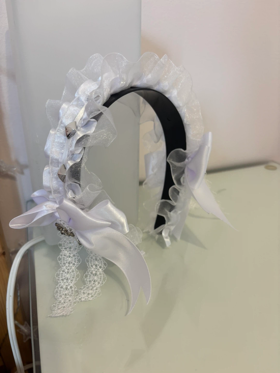 White Lace and Ribbon Headband