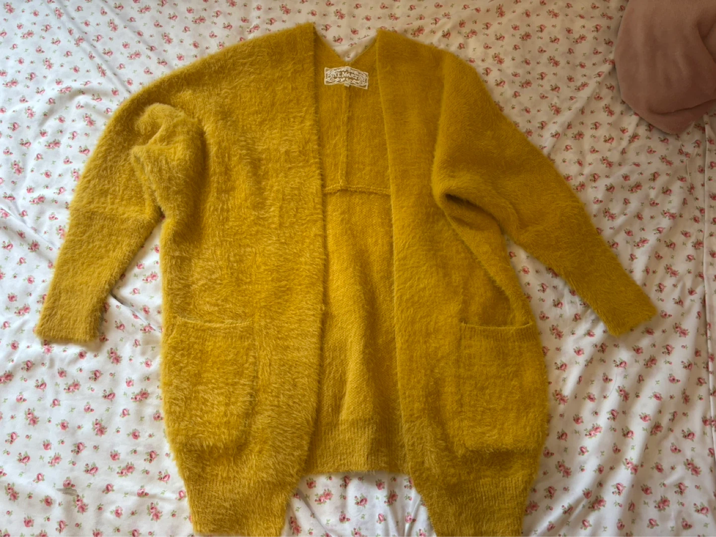 Pink Martini Mustard Yellow Fuzzy Cardigan Sweater