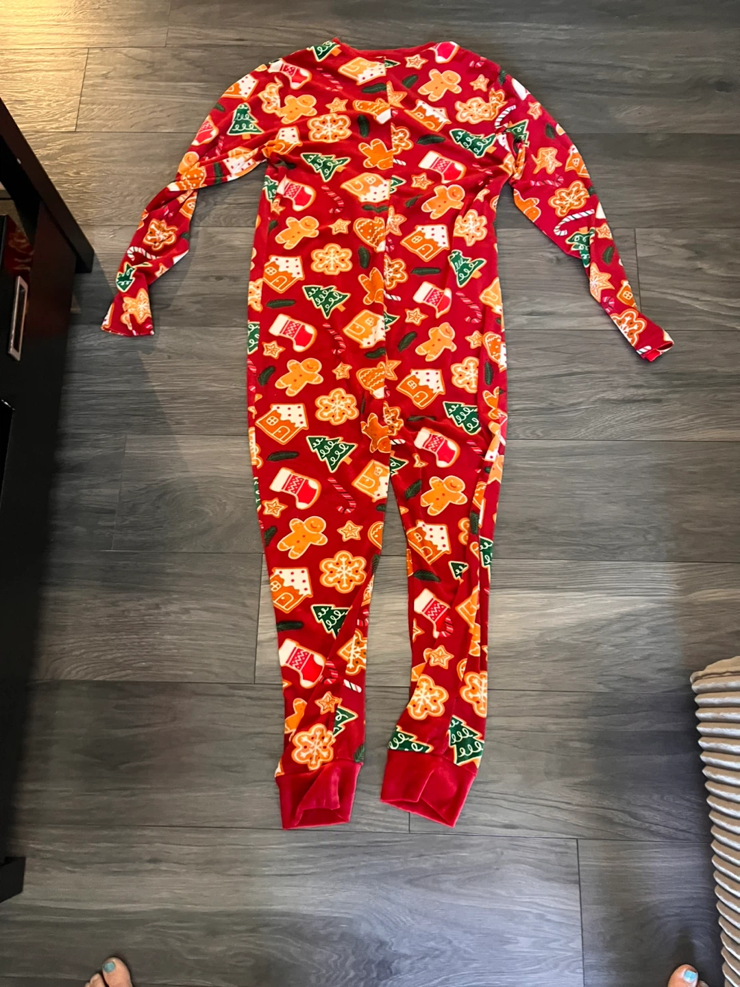 Small Fuzzy Christmas Gingerbread Pajama Onesie - photo 2