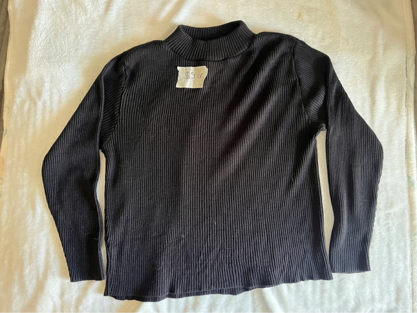 Hygard Collection Black Ribbed Mock Neck Sweater