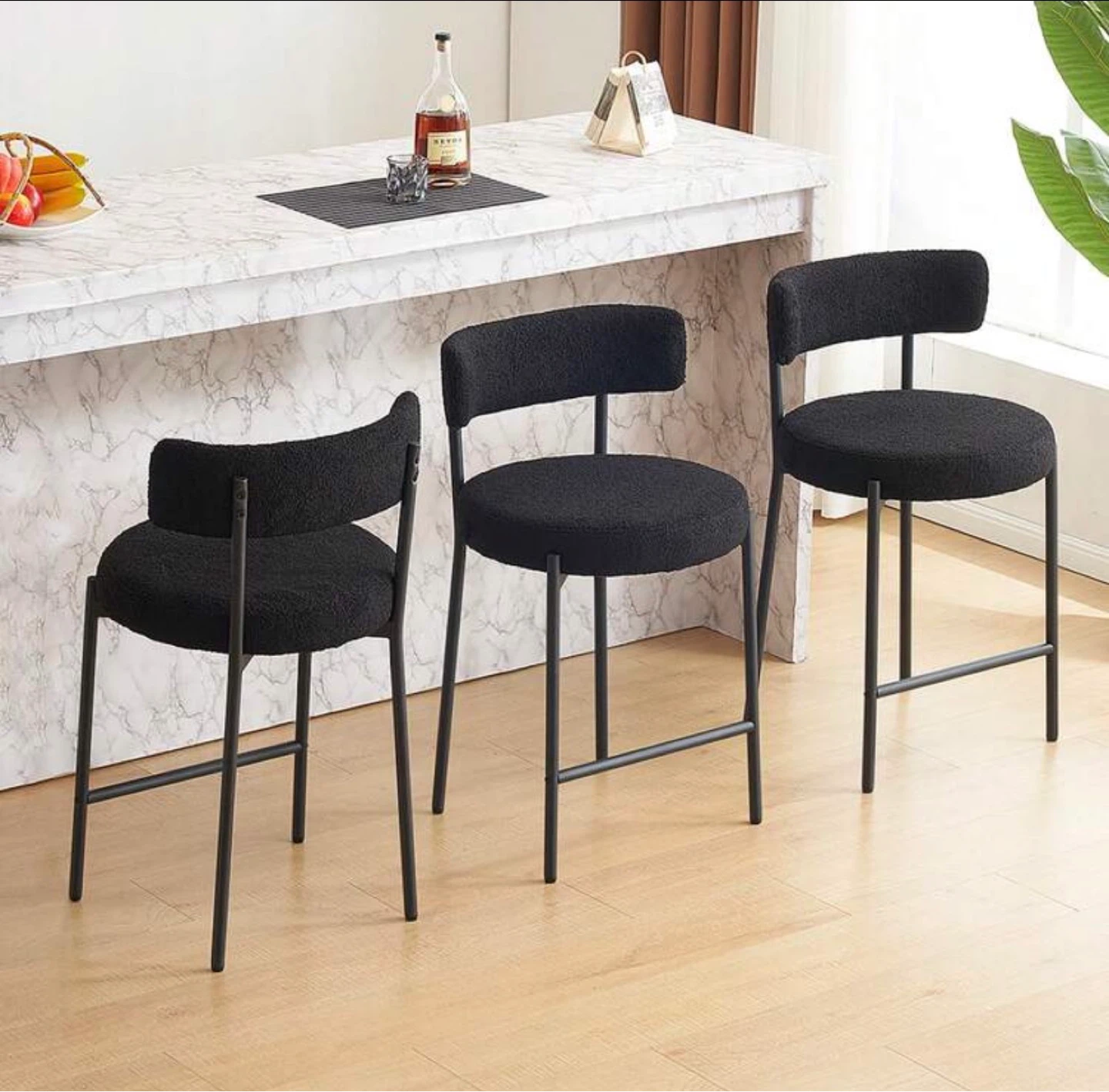 Black Upholstered Bar Stools (Set of 3) - photo 2