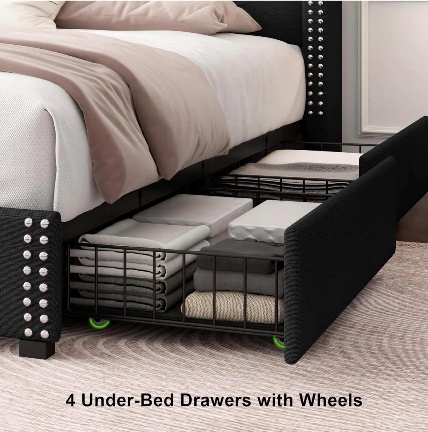 Black Storage & Charging Bed Frame with Under-Bed Drawers - photo 5