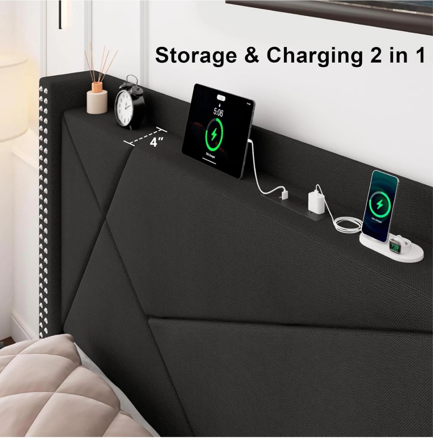Black Storage & Charging Bed Frame with Under-Bed Drawers - photo 4