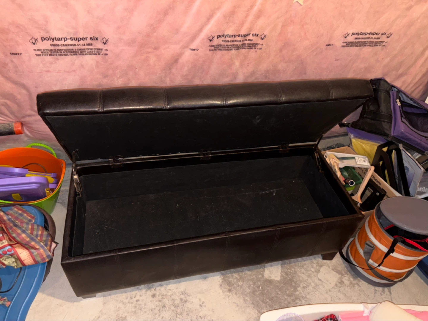 Brown Faux Leather Storage Ottoman Bench - photo 3