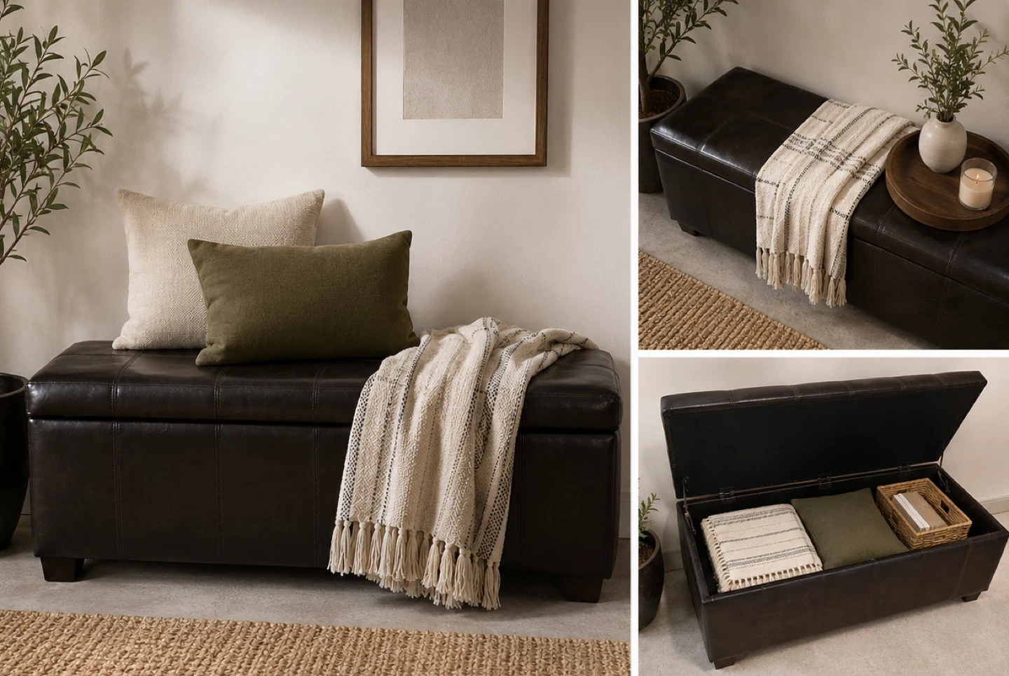 Brown Faux Leather Storage Ottoman Bench