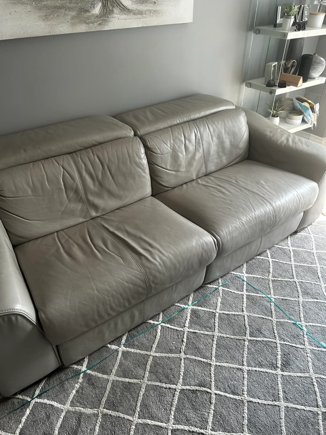 2 of the same Grey Leather Reclining Sofa with USB Ports