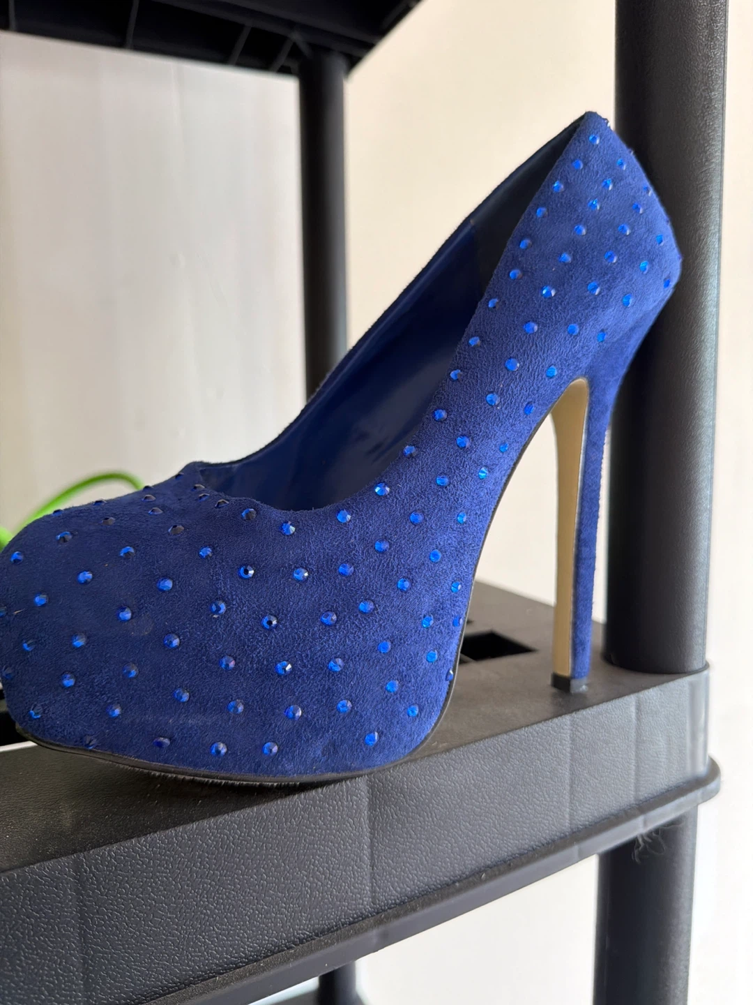 B2 Blue Suede Embellished High Heel Pumps