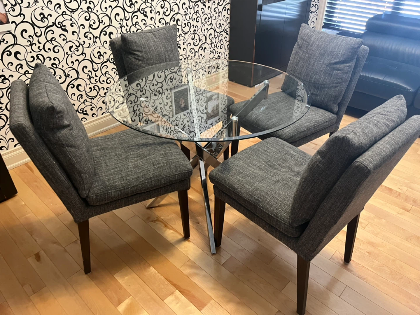 Glass Dining Table with 4 Chairs