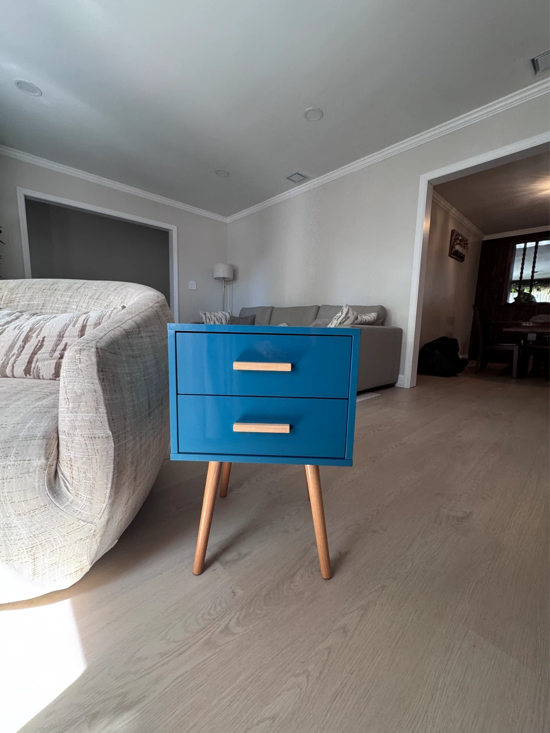 Blue 2-Drawer Accent Side Table / Nightstand with Wooden Legs - photo 2