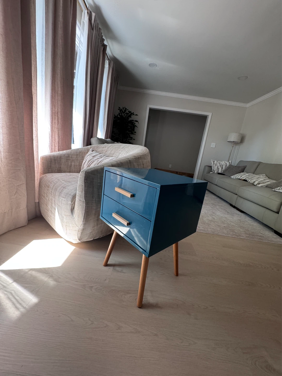 Blue 2-Drawer Accent Side Table / Nightstand with Wooden Legs