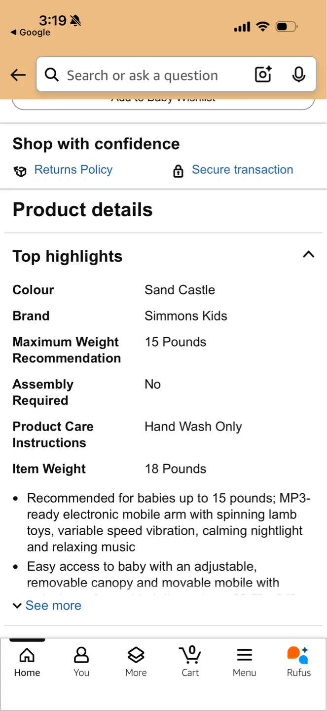 White Bassinet with Mobile - photo 2