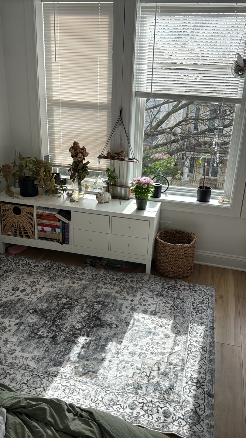 Gray and White Oriental Area Rug