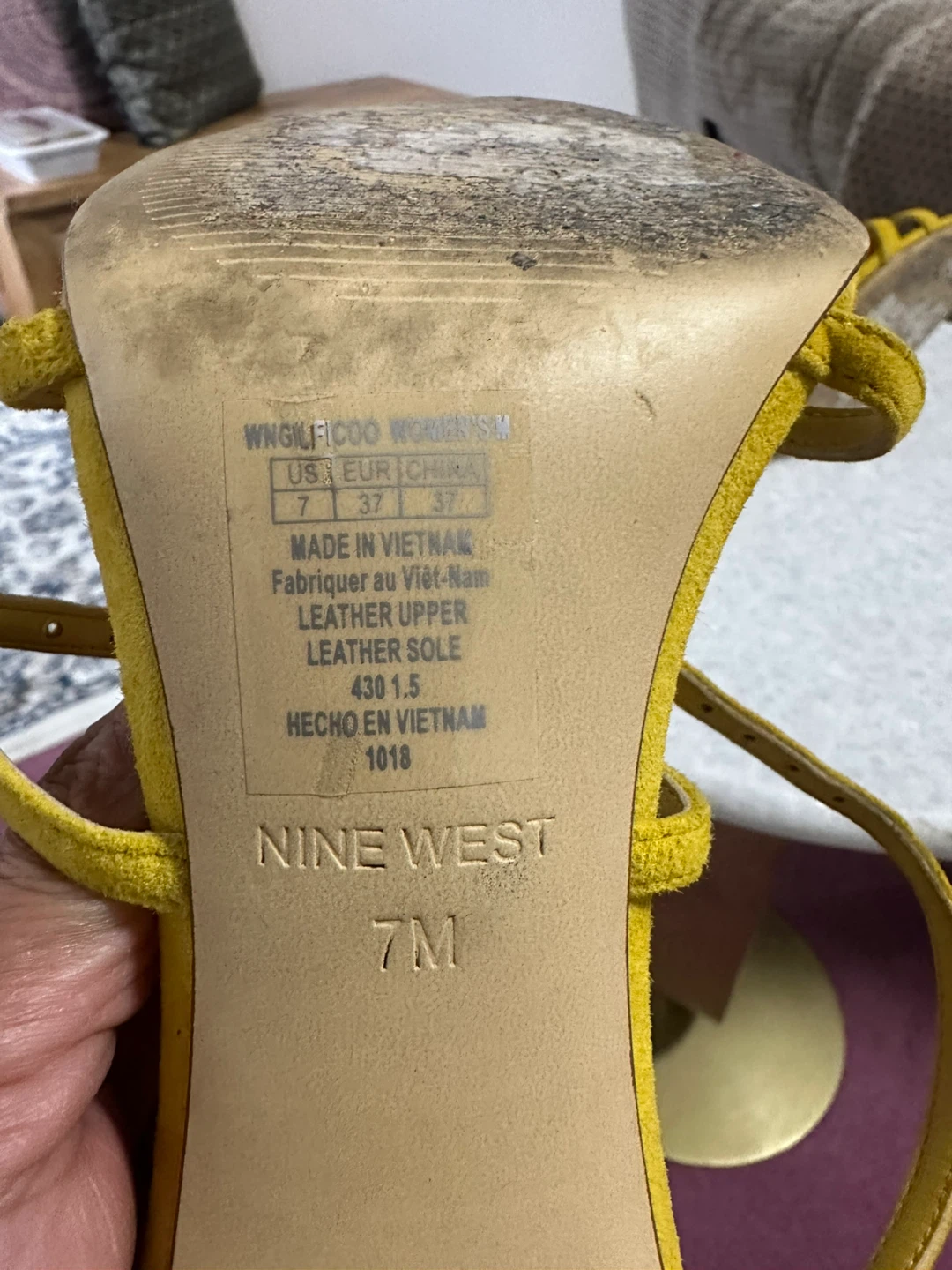 Nine West Yellow Suede Strappy Heels Size 7M