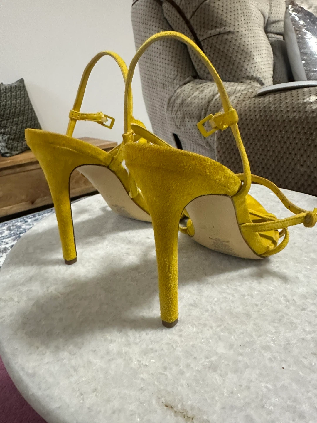 Nine West Yellow Suede Strappy Heels Size 7M - photo 3