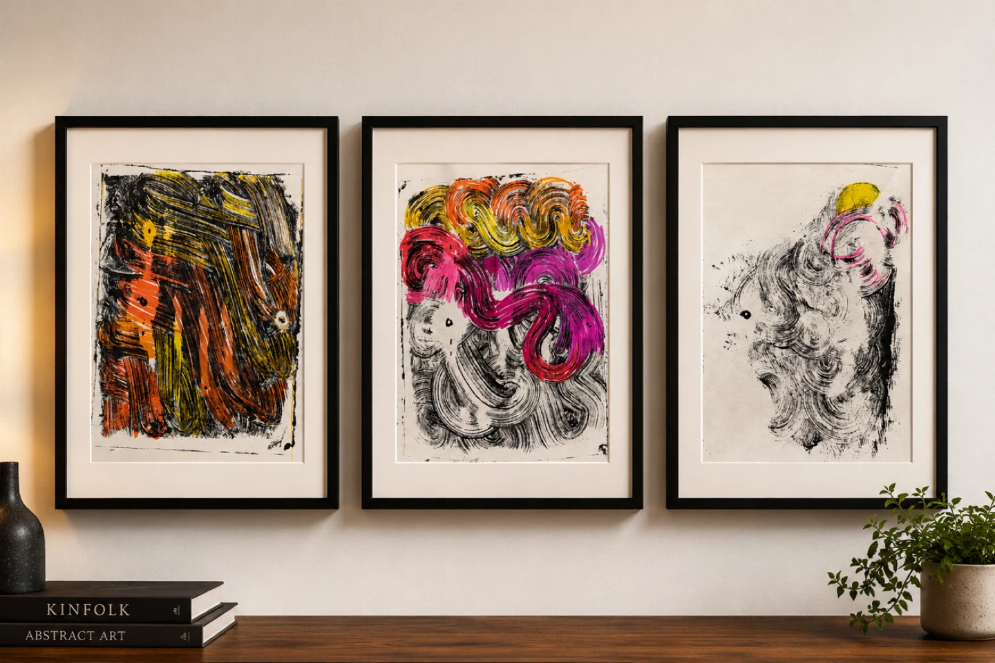 Set of 3 Framed Abstract Art Prints