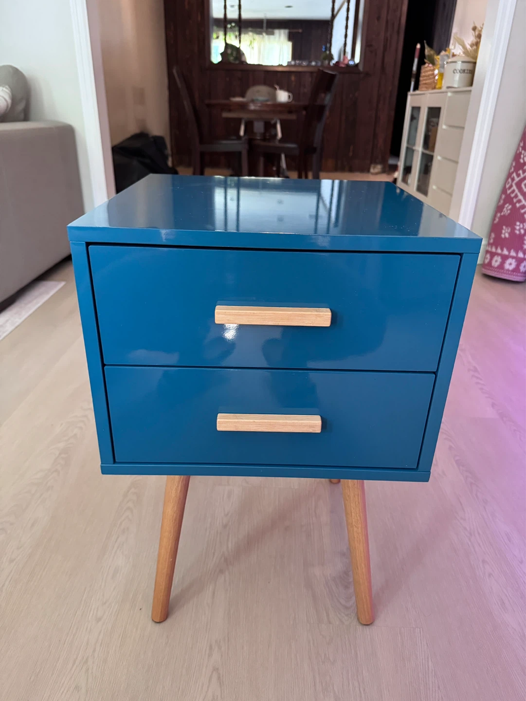 Blue 2-Drawer Accent Side Table / Nightstand with Wooden Legs - photo 3