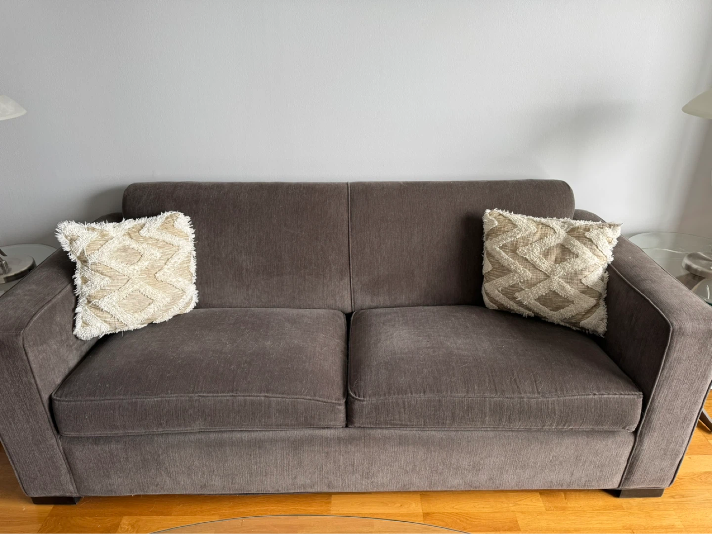 Gray Sofa with Pull Out Bed & Decorative Pillows