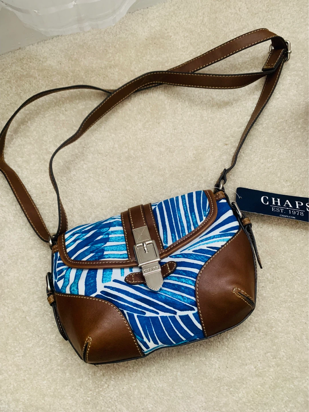 Chaps Crossbody Bag - Blue & Brown Pattern