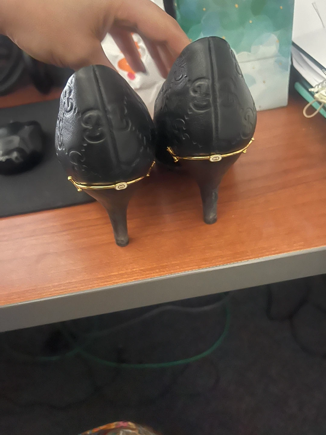 Gucci Black Embossed GG Heels Size 34