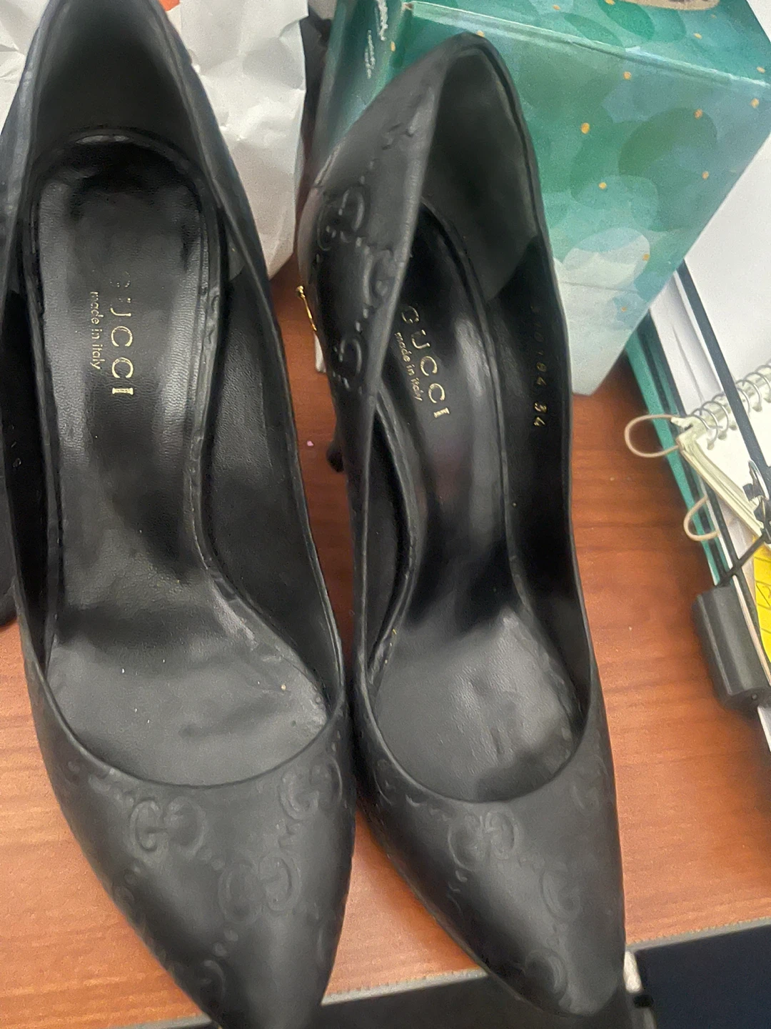 Gucci Black Embossed GG Heels Size 34 - photo 4
