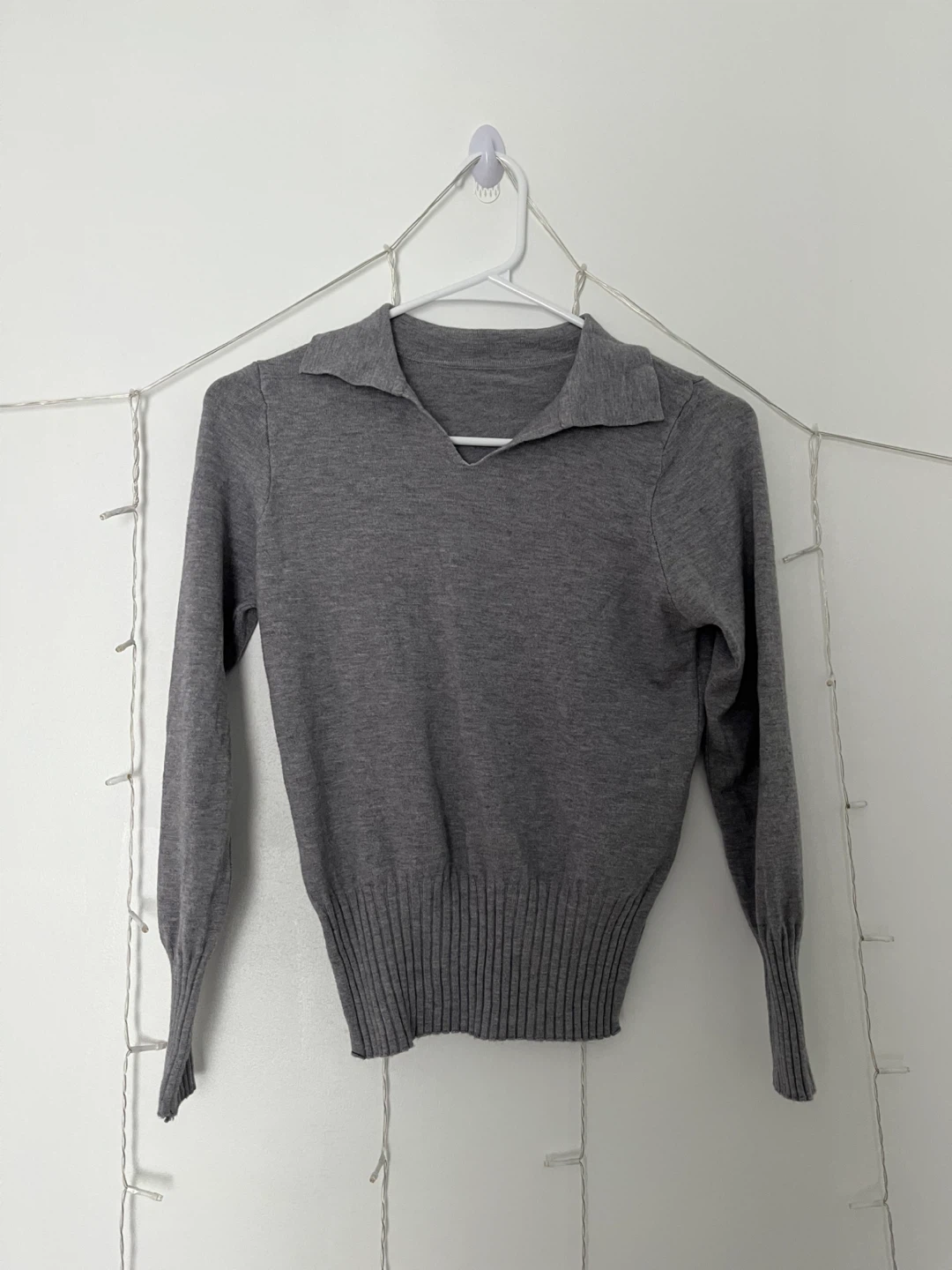 Grey Long Sleeve Collared Sweater